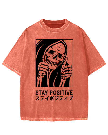 Stay Positive Skeleton Vintage Washed T-shirt