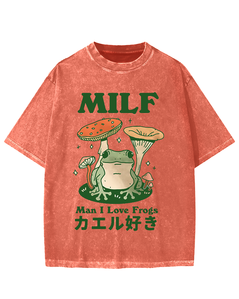 Funny MILF Froggy Vintage Washed T-shirt