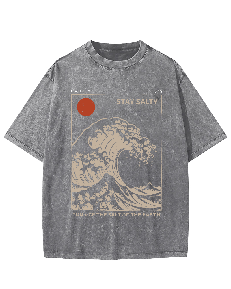 The Sunrise Scenery of Waves in Tokyo Vintage Washed T-shirt-Zazasy