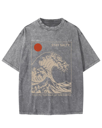 The Sunrise Scenery of Waves in Tokyo Vintage Washed T-shirt-Zazasy