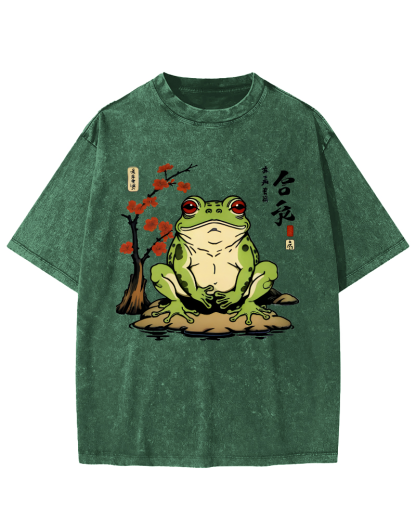 Frog From The Edo Period Vintage Washed T-shirt-Zazasy