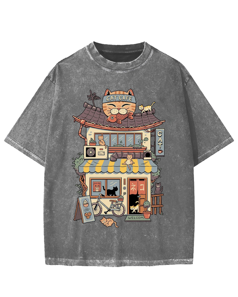 Japanese Cat Cafe Vintage Washed T-shirt