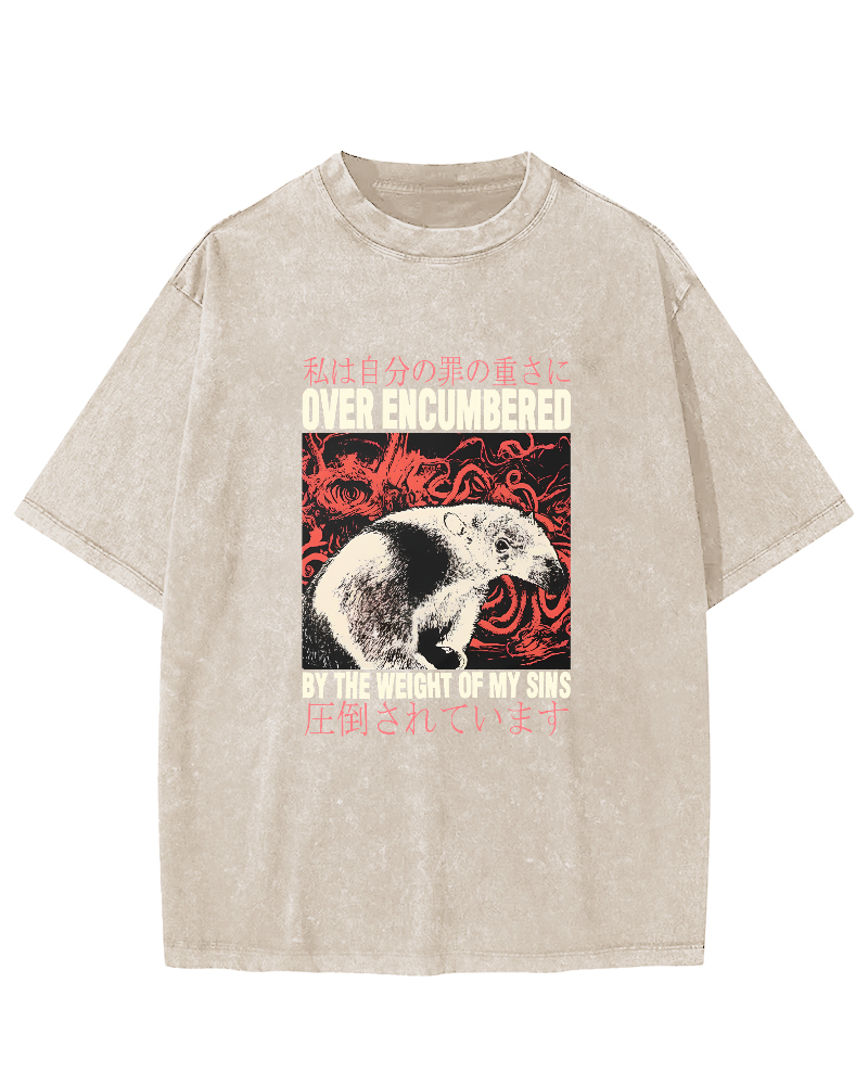 Retro Animal Pattern Japanese Style Vintage Distressed T-shirt-Zazasy