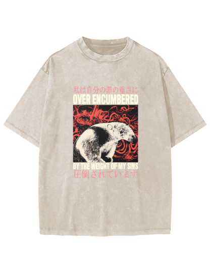 Retro Animal Pattern Japanese Style Vintage Distressed T-shirt-Zazasy