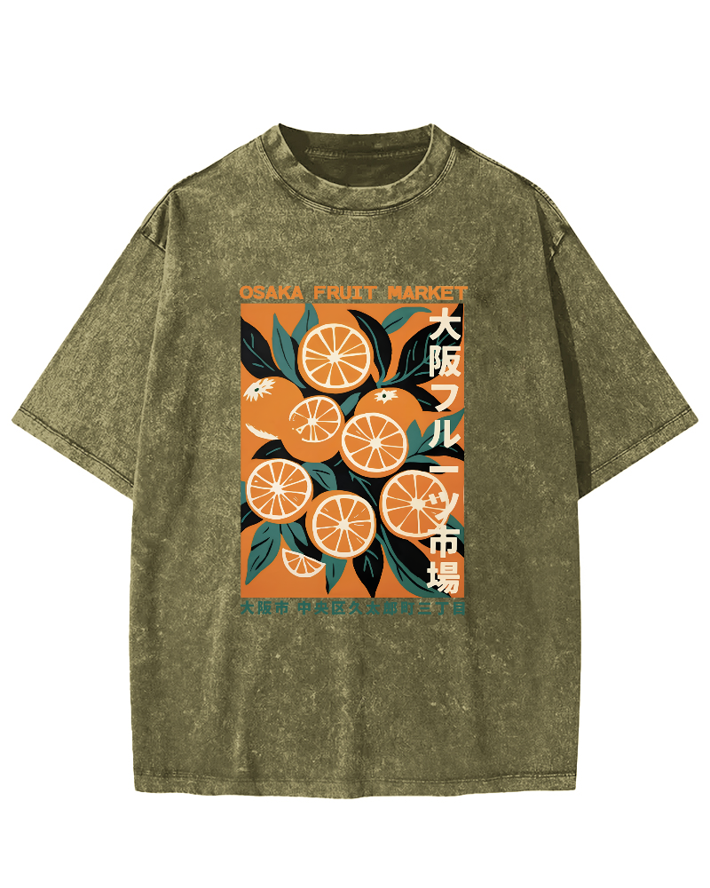 Orange Pattern Japanese Style Vintage Distressed T-shirt-Zazasy