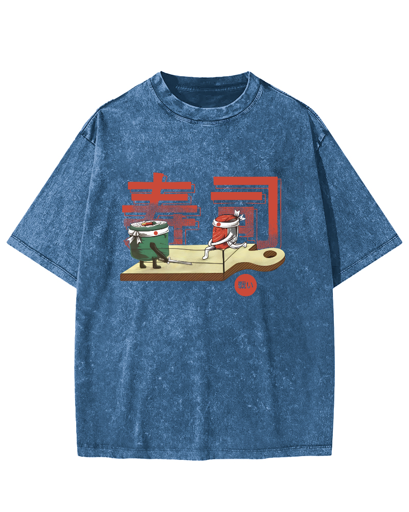 Japanese Sushi Vintage Washed T-shirt-Zazasy