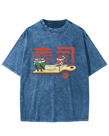 Japanese Sushi Vintage Washed T-shirt-Zazasy