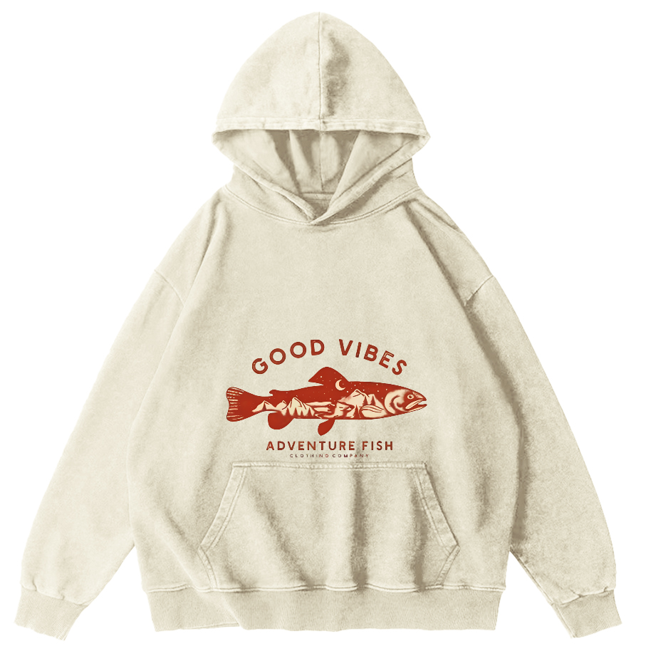 Retro Salmon Japanese Style Vintage Distressed Hoodie-Zazasy