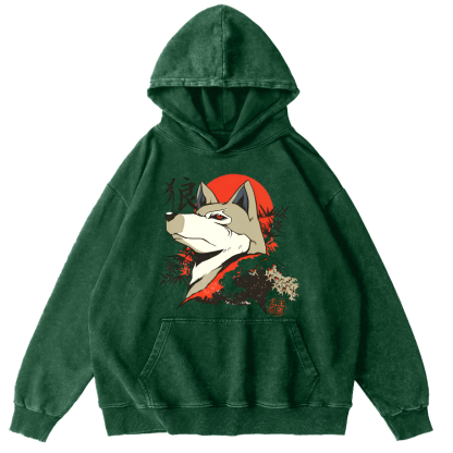 Lone Wolf Japanese Style Vintage Distressed Hoodie-Zazasy