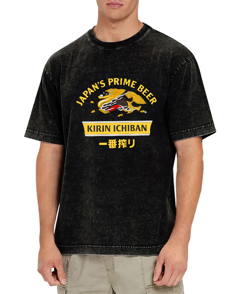 Kirin Ichiban Beer Logo Japanese Washed T-Shirt-Zazasy