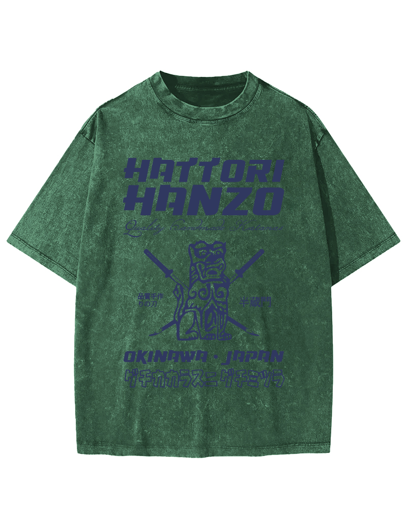 Hattori Hanzo Retro Vintage Washed T-shirt-Zazasy