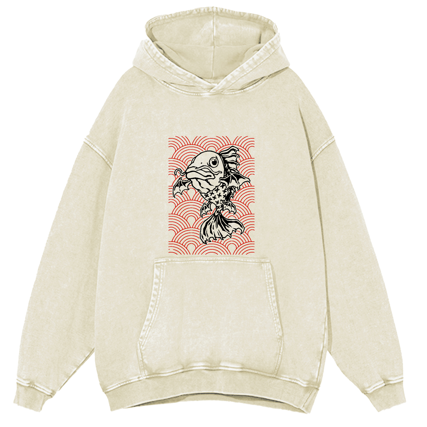 Japanese Carp Pattern Vintage Distressed Hoodie-Zazasy