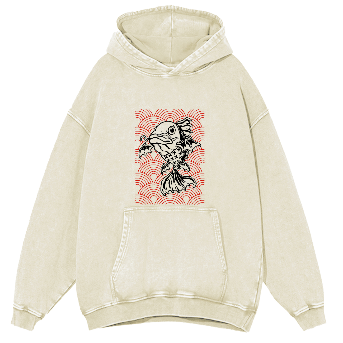 Japanese Carp Pattern Vintage Distressed Hoodie-Zazasy