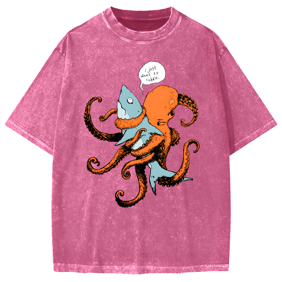 Octopus Entangles Shark Vintage Washed T-shirt