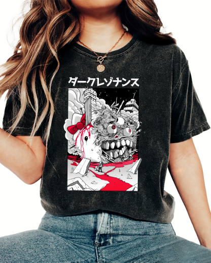Japanese Abstract Cartoon Monsters Vintage Distressed T-shirt-Zazasy