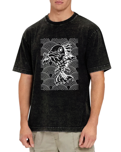 Japanese Carp Pattern Vintage Distressed T-shirt-Zazasy