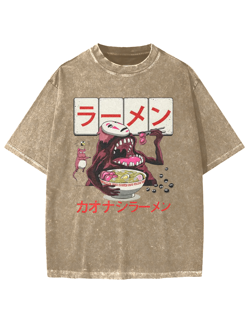 Japanese Anime No-Face Vintage Washed T-shirt