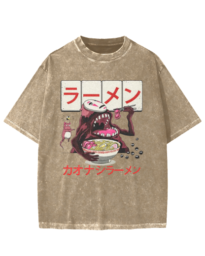 Japanese Anime No-Face Vintage Washed T-shirt