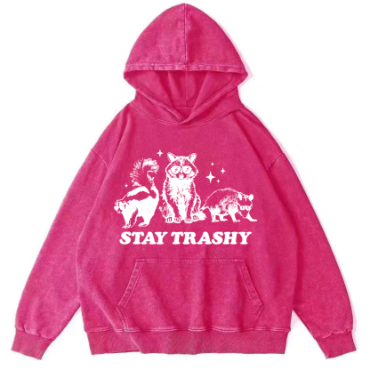 Stay Trashy Vintage Washed Hoodie-Zazasy