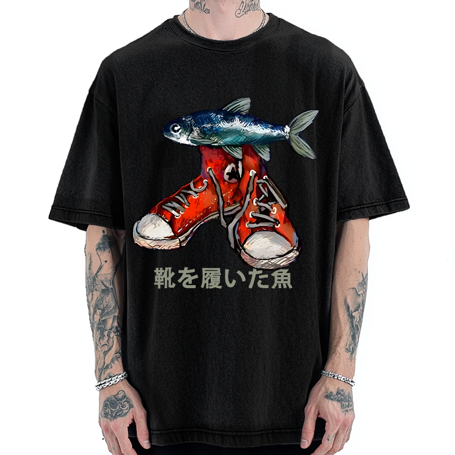 Fish Wearing Shoes Vintage Washed T-shirt