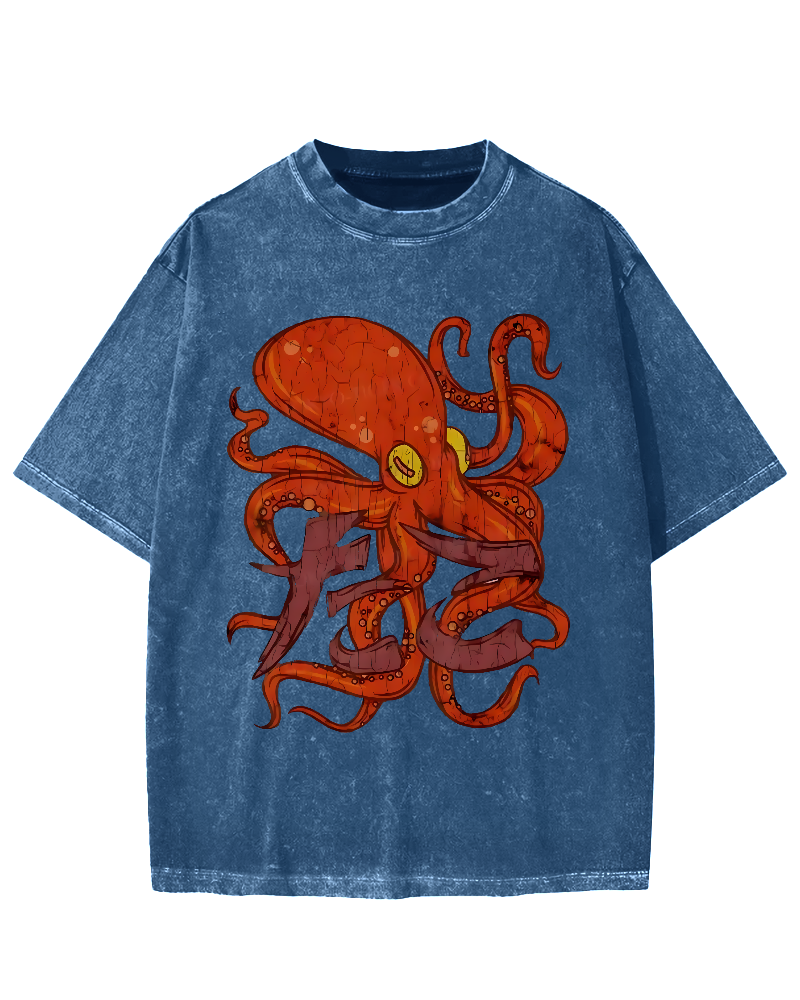 Red deep sea giant octopus Vintage Washed T-shirt