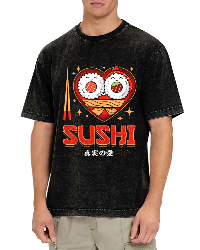 My favorite Sushi Vintage Washed T-shirt-Zazasy