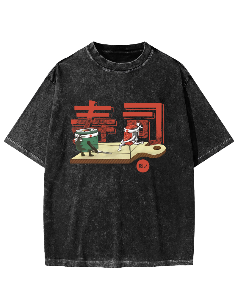 Japanese Sushi Vintage Washed T-shirt-Zazasy