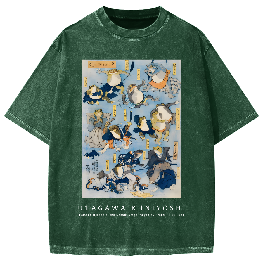 Utagawa Kuniyoshi Frogs Vintage Wash Japanese Design Vintage Washed T-shirt