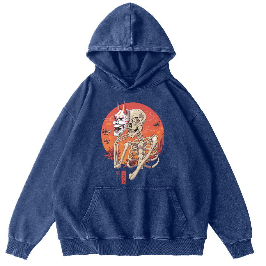 Mask Skeleton Man Vintage Distressed Hoodie-Zazasy
