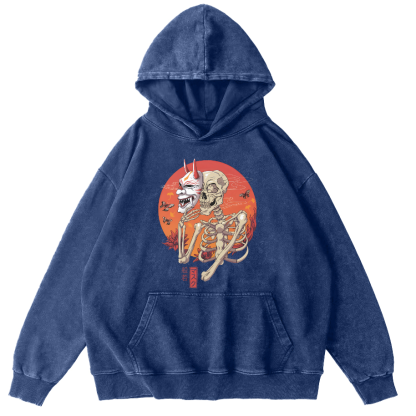 Mask Skeleton Man Vintage Distressed Hoodie-Zazasy