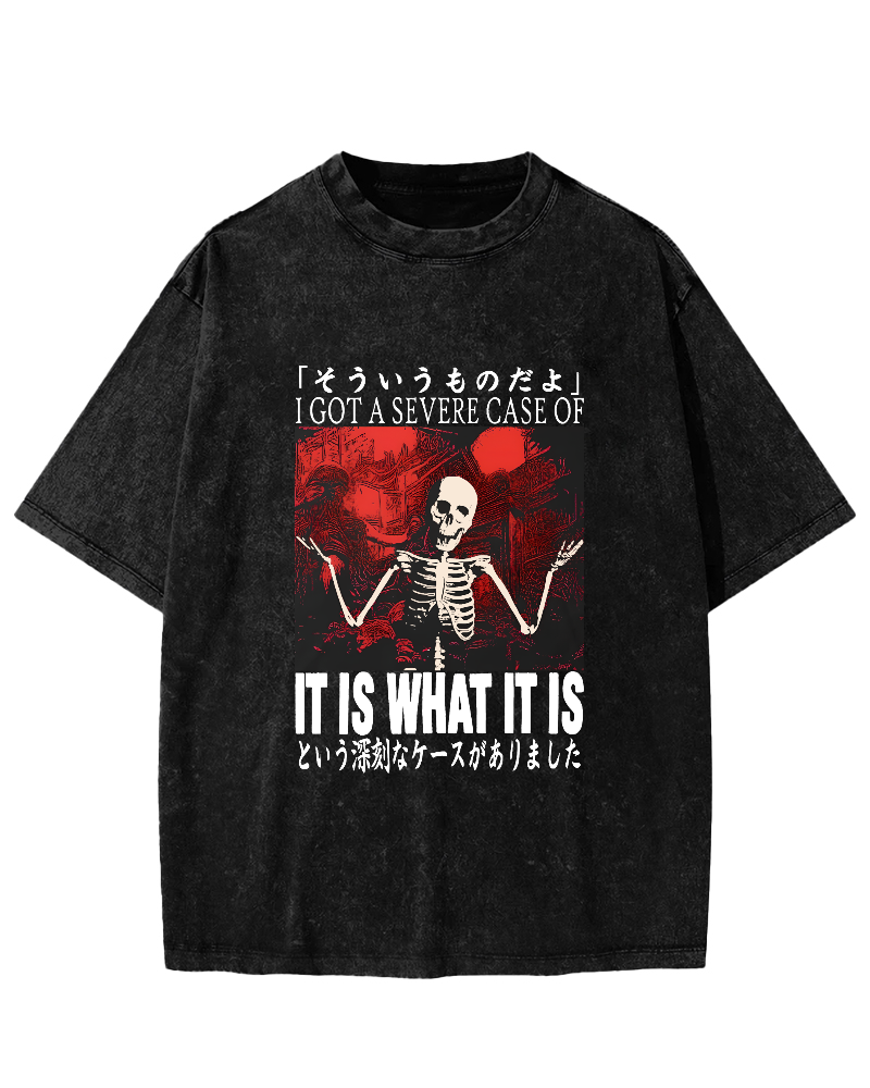 Japanese Style Skull Pattern Vintage Distressed T-shirt-Zazasy