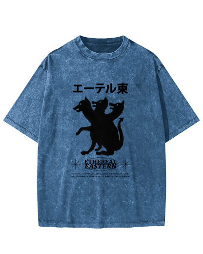Japanese Puppy Pattern Vintage Distressed T-shirt-Zazasy