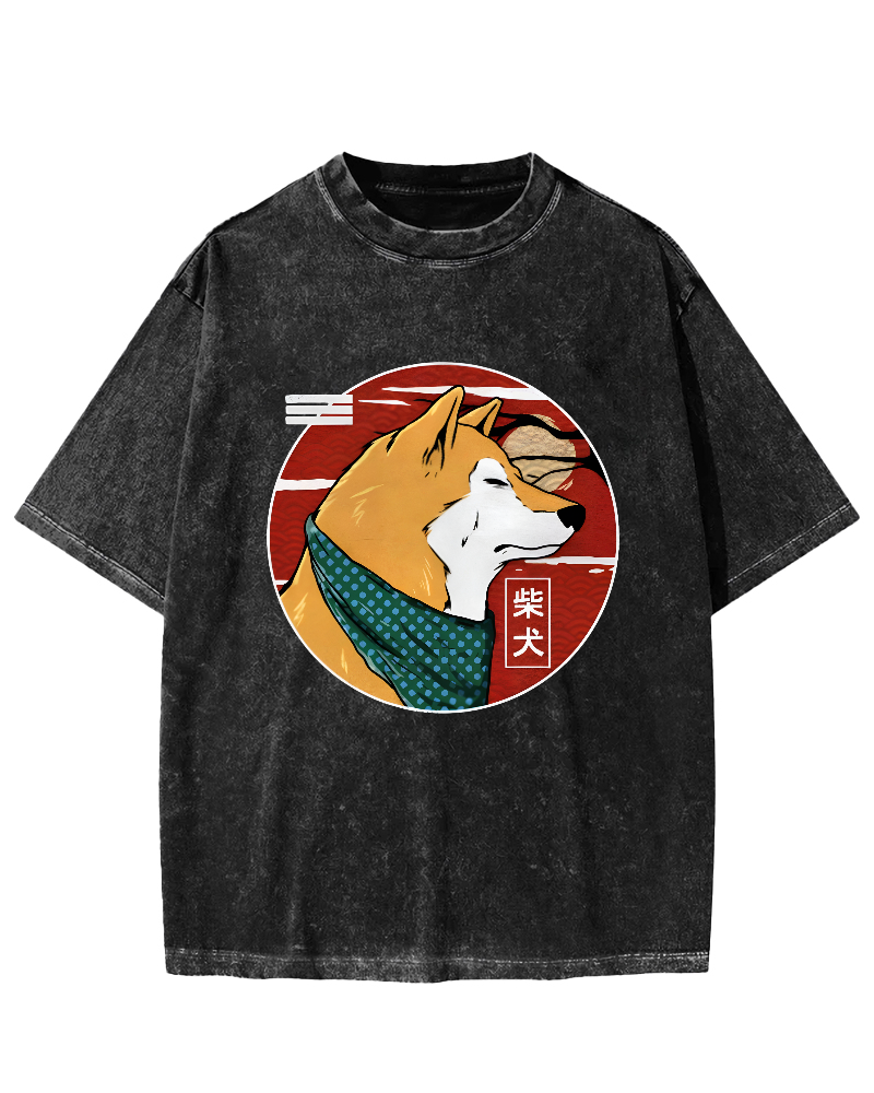 Cute Shiba Inu Pattern Vintage Distressed T-shirt-Zazasy