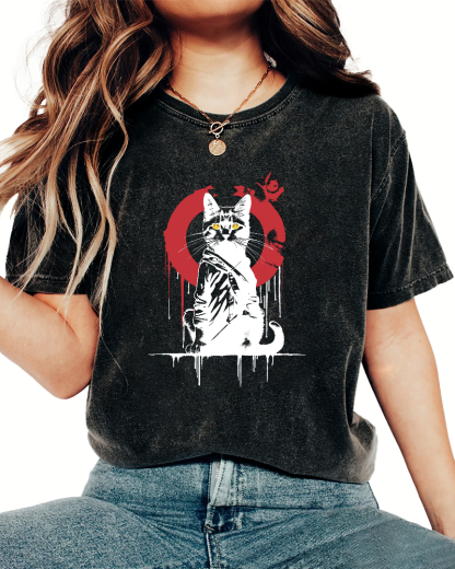 Retro Japanese Style Kitten Vintage Distressed T-shirt-Zazasy