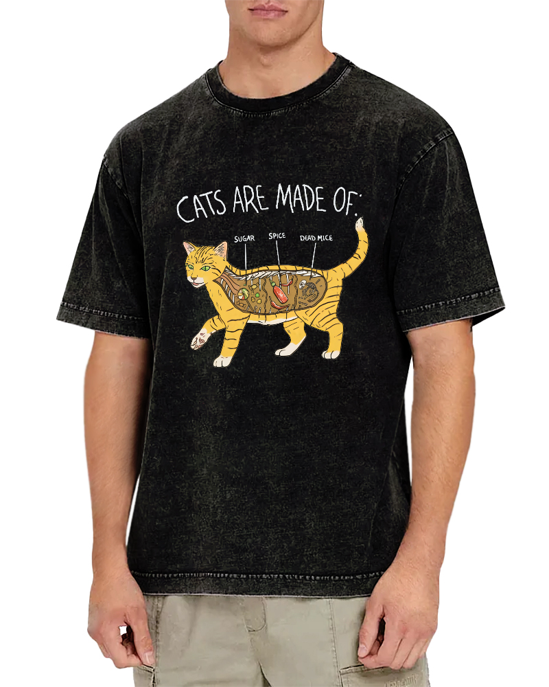 Abstract Cat Japanese Wash T-shirt-Zazasy