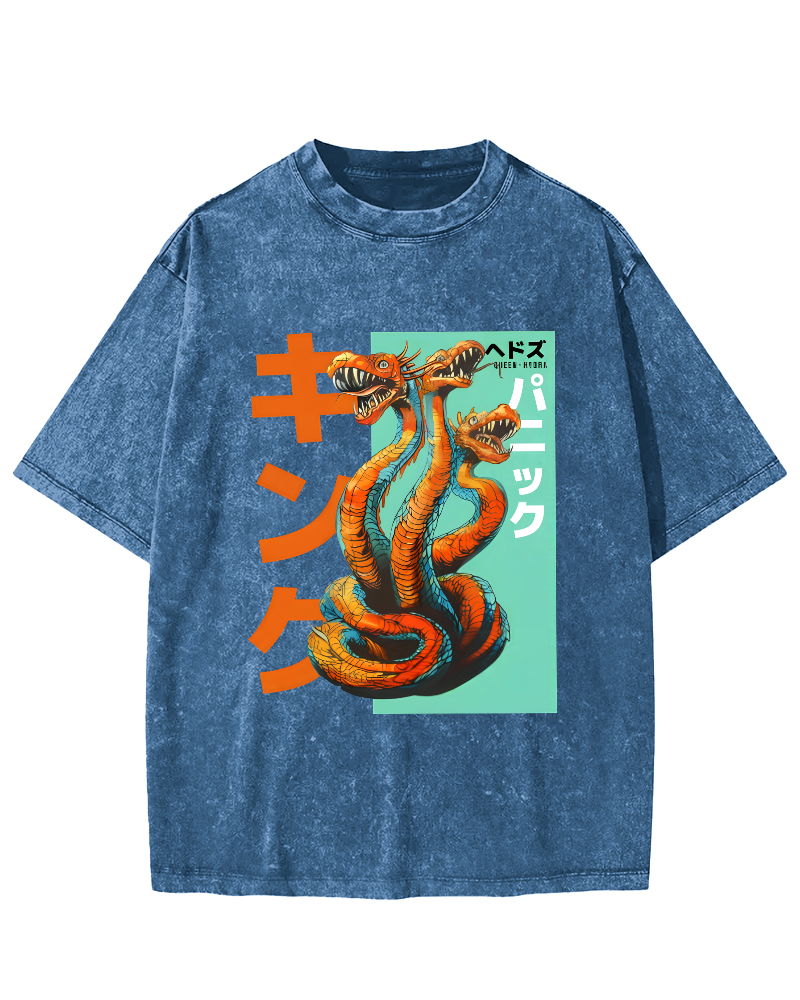 Queen Hydra Monster Vintage Washed T-shirt-Zazasy