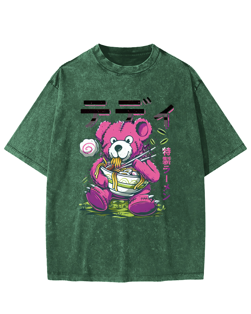 Bear Japan, who likes Lamian Noodles Vintage Washed T-shirt-Zazasy