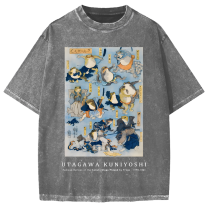 Utagawa Kuniyoshi Frogs Vintage Wash Japanese Design Vintage Washed T-shirt