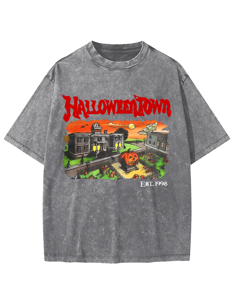 Halloween Town Vintage Washed T-shirt-Zazasy