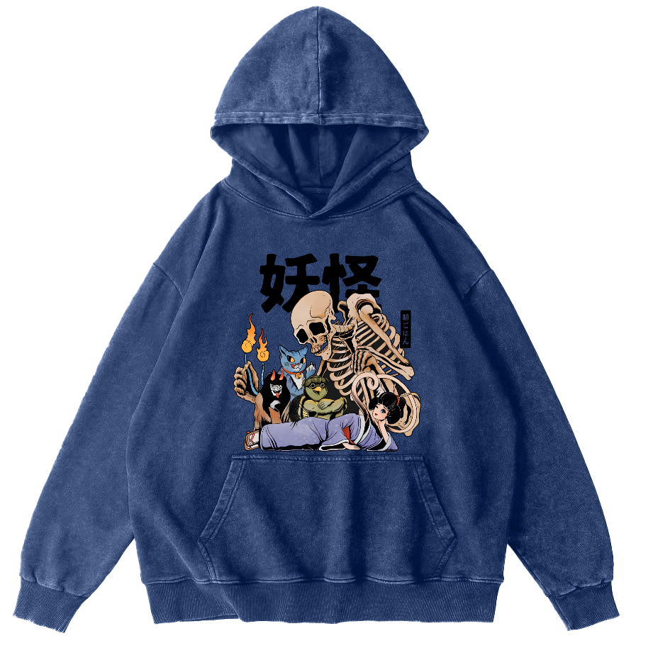 Skeleton Monster Japanese Vintage Distressed Hoodie-Zazasy