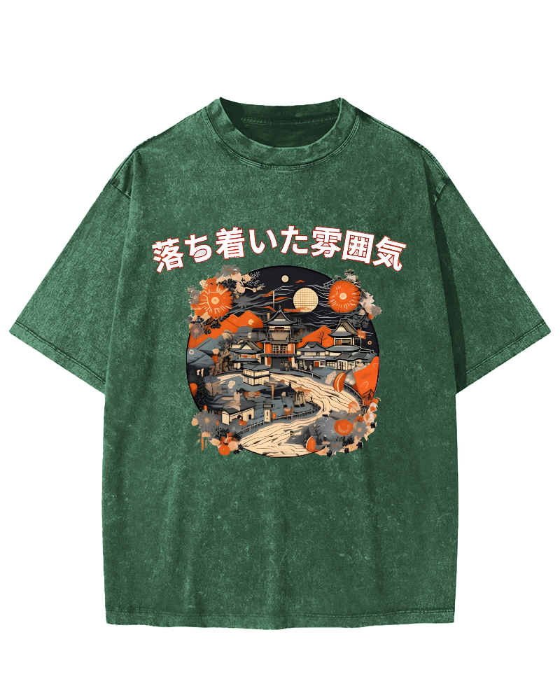 Ukiyo-e Japanese Style Vintage Washed T-shirt-Zazasy