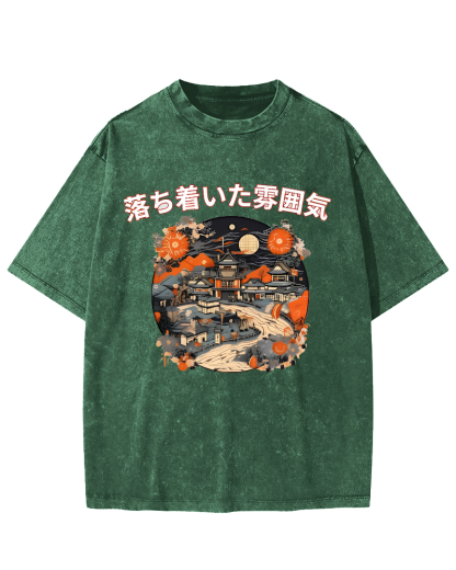 Ukiyo-e Japanese Style Vintage Washed T-shirt-Zazasy