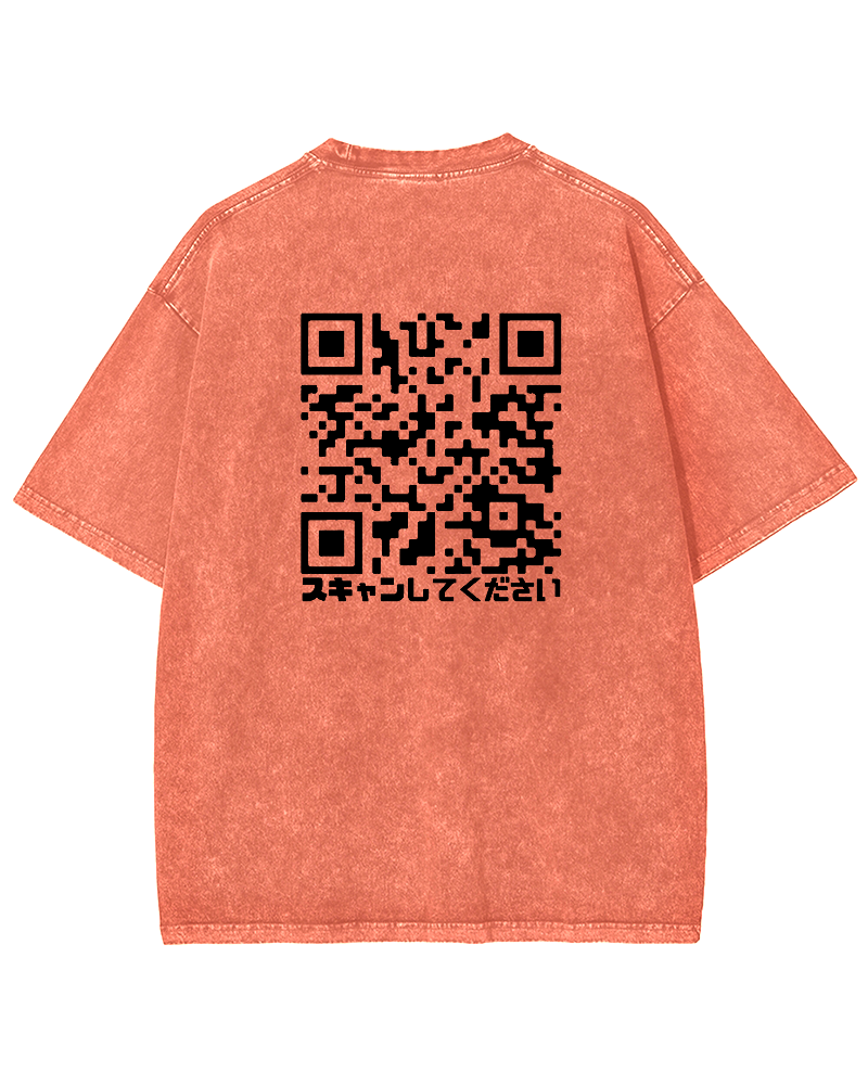 Funny QRcode Back printing Vintage Washed T-shirt