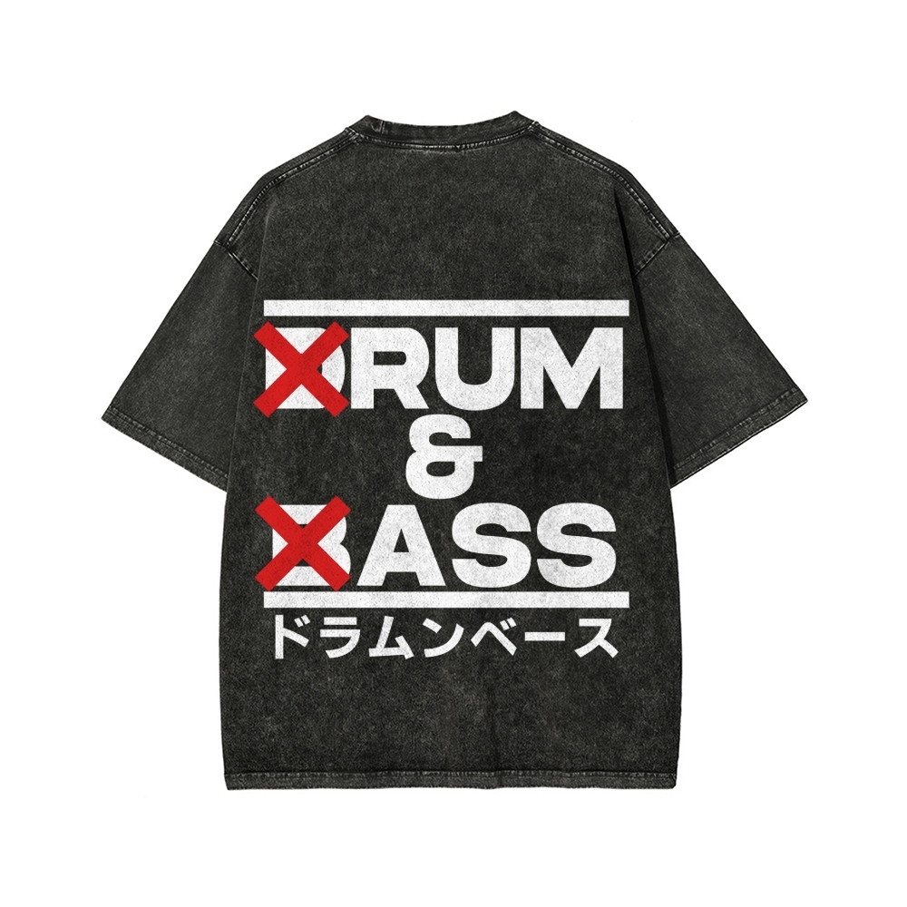 Drum & Bass Front And Back Printing  Washed T-shirt