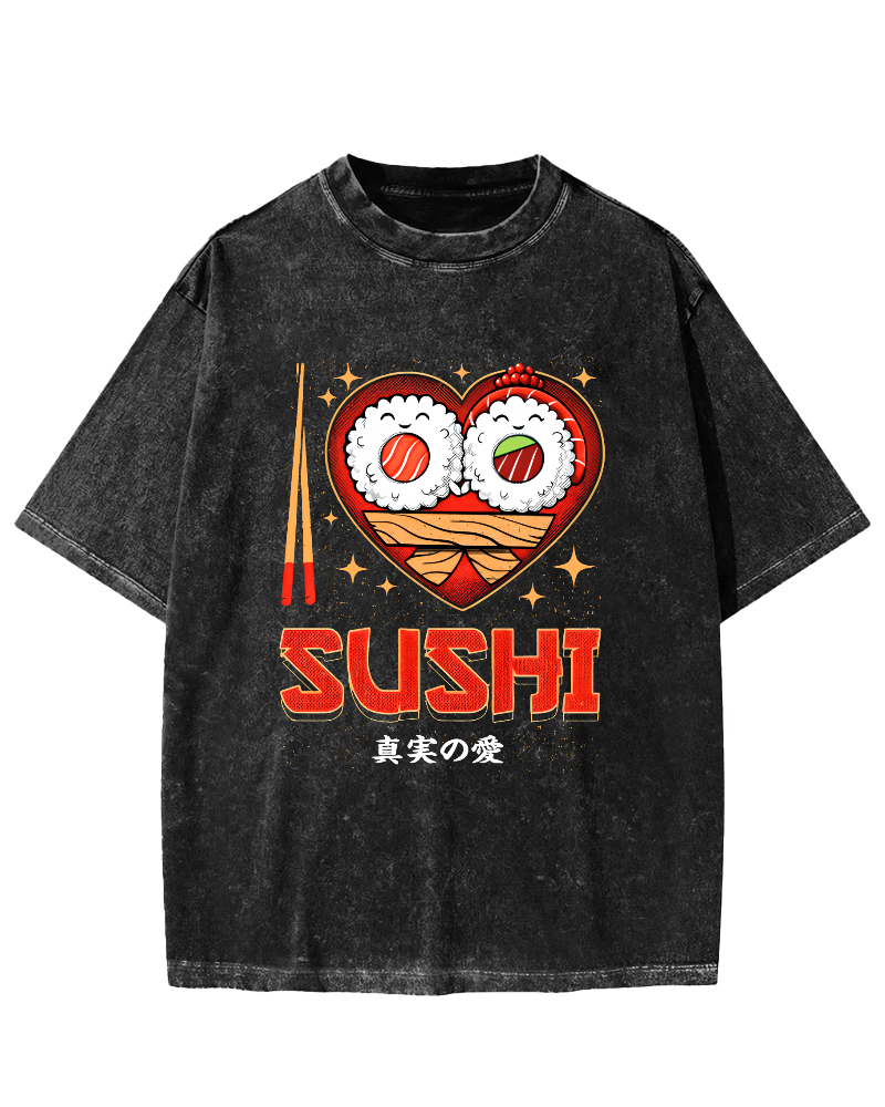 My favorite Sushi Vintage Washed T-shirt-Zazasy