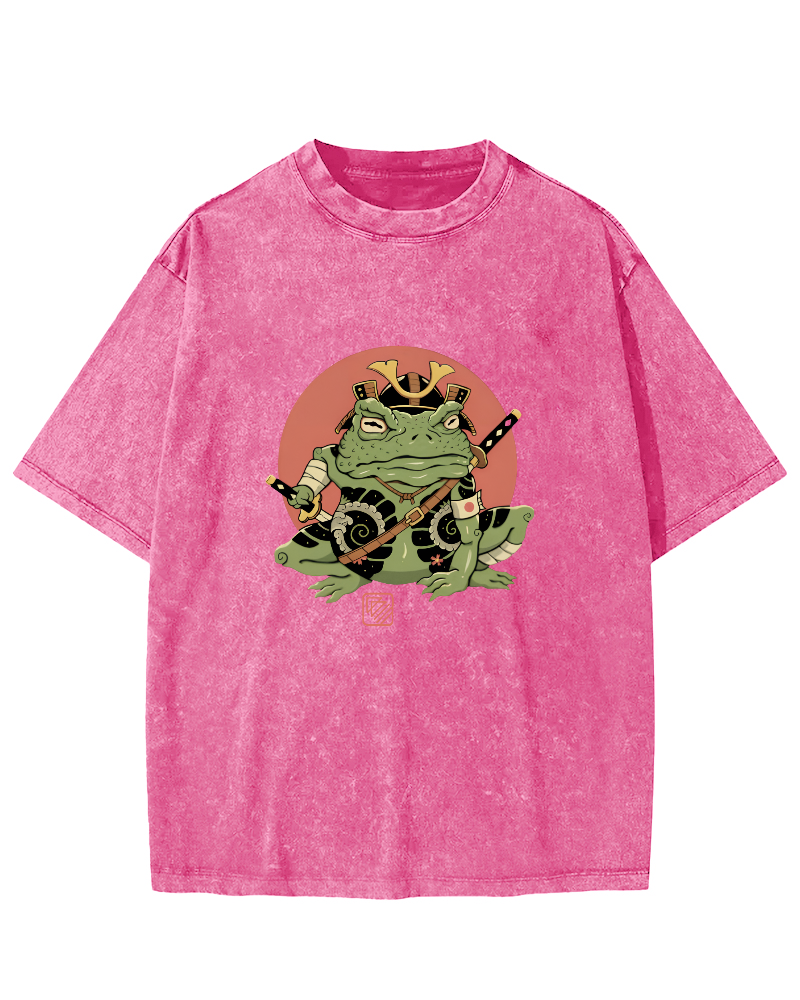 Japanese Funny Frog Pattern Vintage Distressed T-shirt-Zazasy