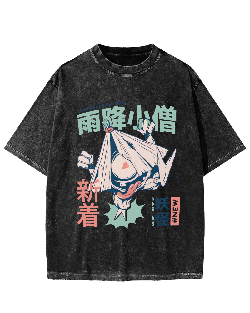 Rain Falls,Little Monk Vintage Distressed T-shirt-Zazasy