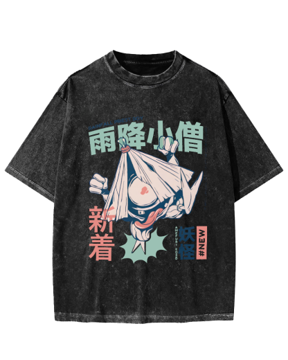 Rain Falls,Little Monk Vintage Distressed T-shirt-Zazasy