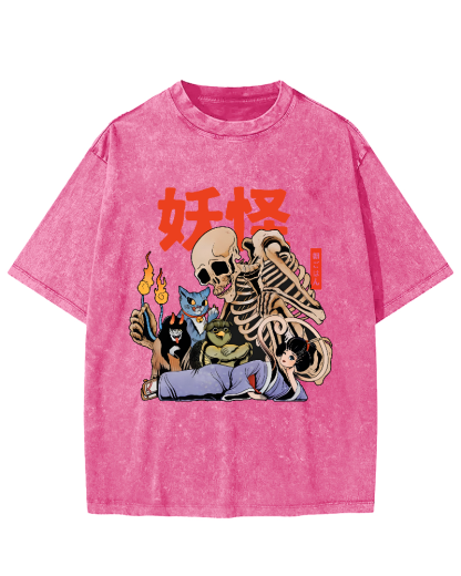 Skeleton Monster Japanese Vintage Distressed T-shirt-Zazasy