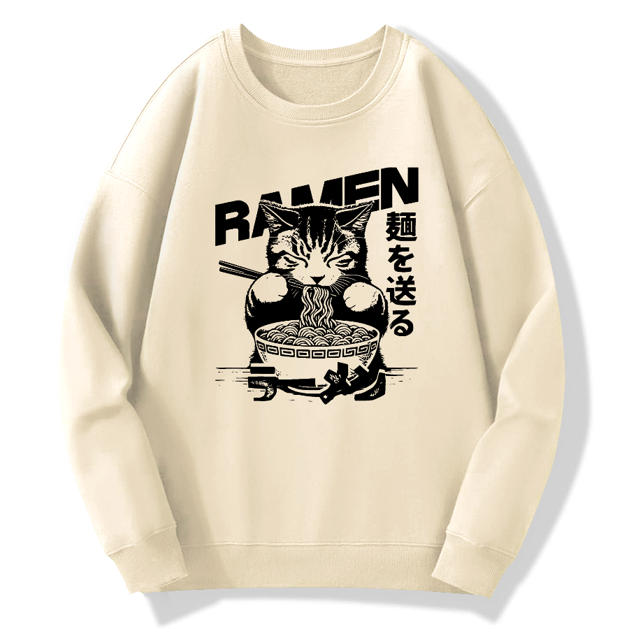 Ramen Cat Cotton Pullover Sweatshirt